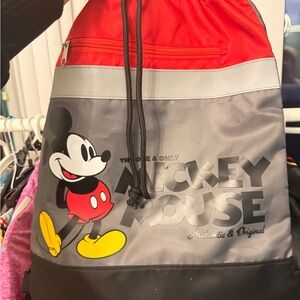 Red and Gray Drawstring Bag